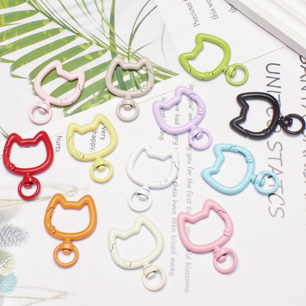 彩色锌合金猫头弹簧扣diy饰品配件手工材料百搭包包玩偶钥匙扣详情2