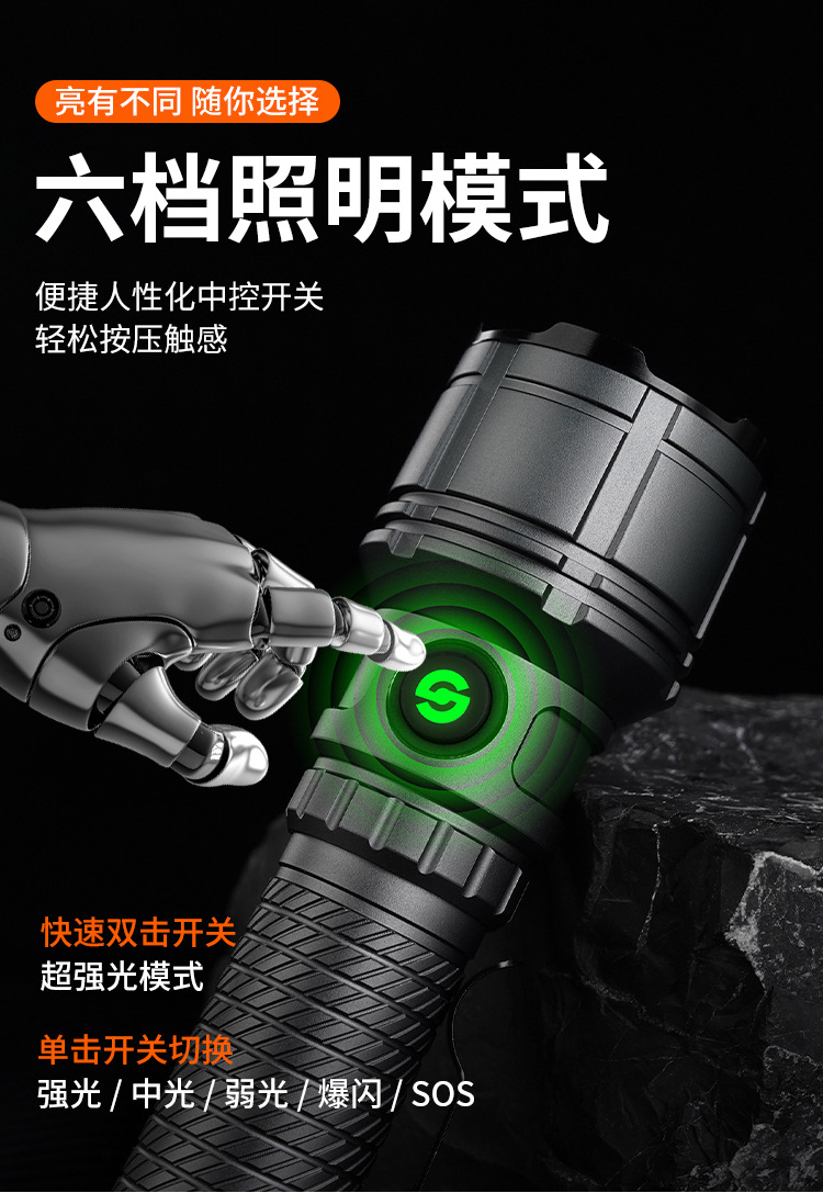 跨境新款白激光超亮强光LED照明手电筒变焦充电户外远射大功率详情12