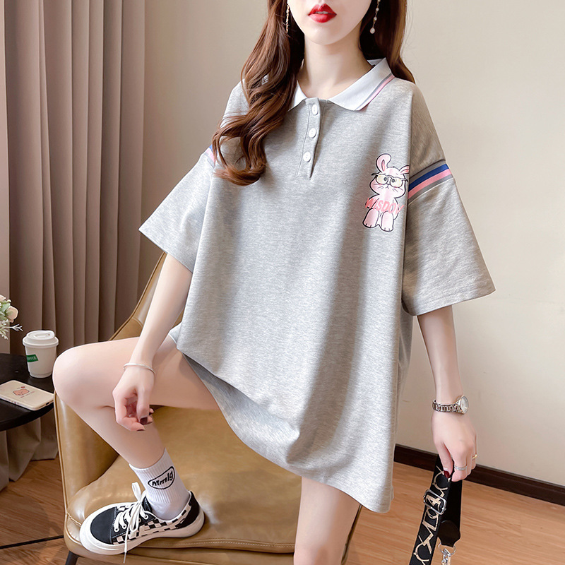 Korean version 2022 summer POLO collar short-sleeved T-shirt for girls, casual top for students, fashionable mid-length women's base layer Application Scenario
