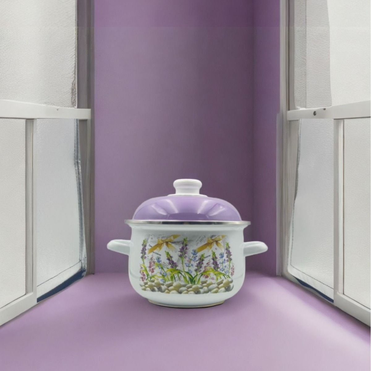Enamel stew pot, soup pot with lid, thickened preservation three-piece set wholesale. Russian flower can be used over open flame 16-18-20 details Picture