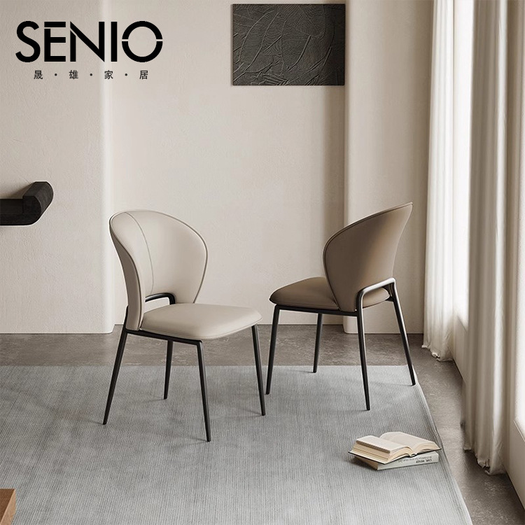 Light luxury dining chairs, home Italian minimalist high-end style hotel negotiation chairs, restaurant chairs, simple dining tables, leather stools details Picture