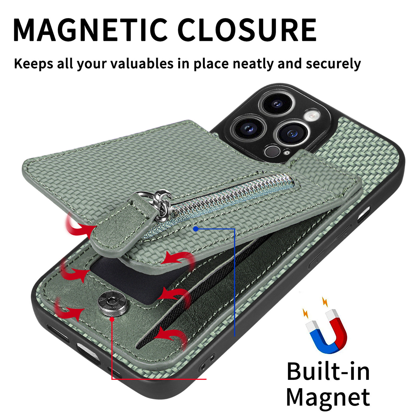 Apple 16Pro Case Multi-Function Card Wallet Holder Zipper Magnetic Iphone14 Case Item Picture