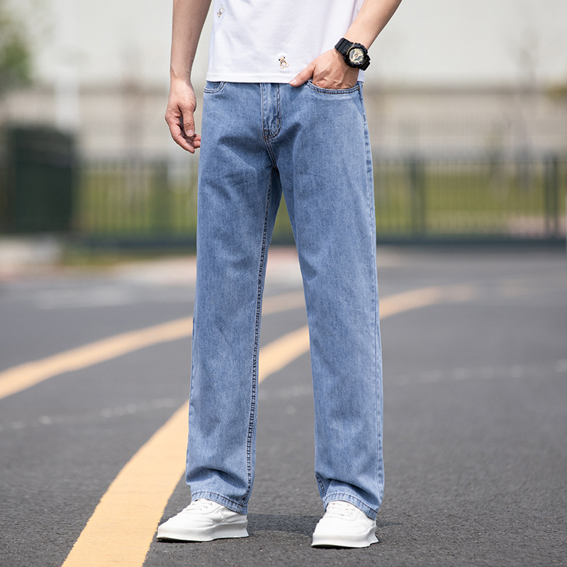 Men's summer thin, loose, large-sized wide-leg straight-leg jeans, trendy casual pants wholesale, middle-aged men's pants Application Scenario