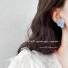 Blue flower earrings, mosquito-repellent incense plate ear clips, no holes, high-end, niche retro style, light luxury stud earrings, Korean-style earrings details Picture