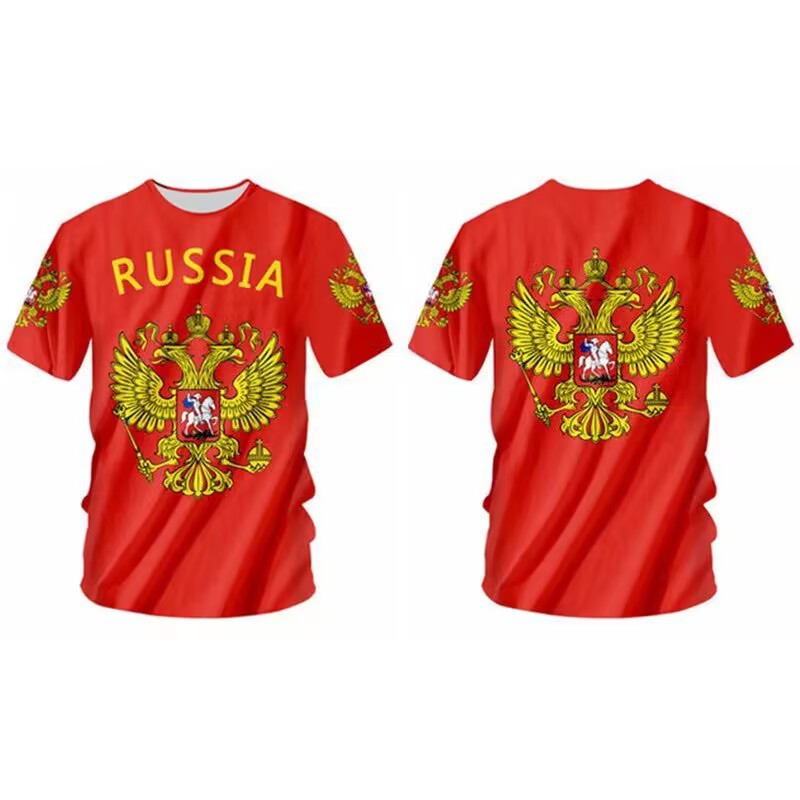 The 3D Russian flag logo is a short-sleeved T-shirt with a male military spirit motif, which is cool and slimming Application Scenario