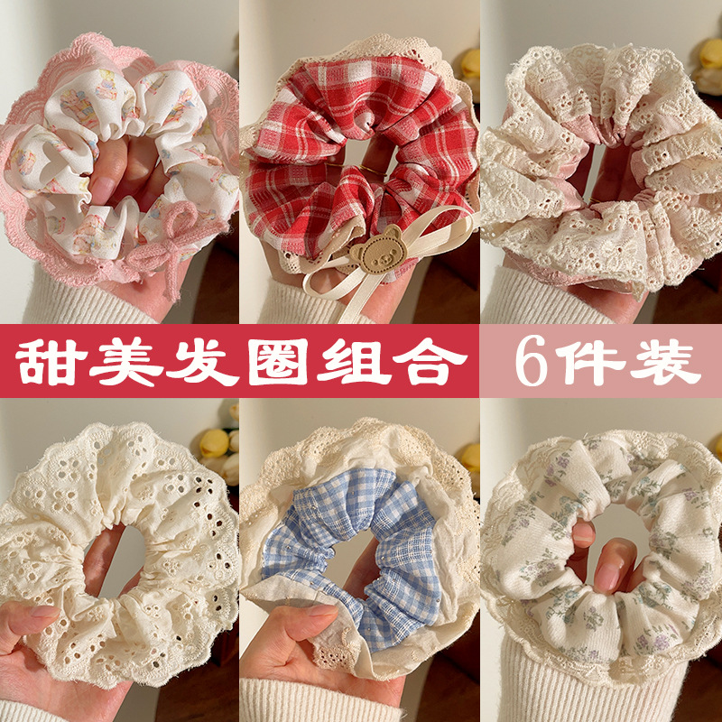 新款芭蕾风大肠发圈高级感蕾丝边头绳甜美少女皮筋蝴蝶结发饰批发产品图