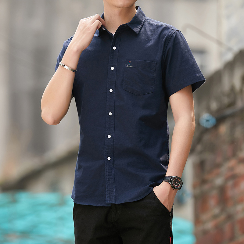 Pure cotton men's short-sleeved shirt 2023 new summer Oxford fabric solid color thin business casual all-cotton shirt for men Specification image