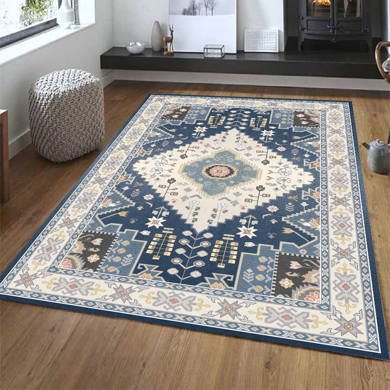 Amazon faux cashmere carpet, light luxury living room, bedroom, bedside, Moroccan retro home floor mat, ethnic style American details Picture