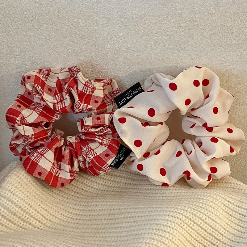 Big red wave dot fat hair cord mujeres 2024 nuevo estilo de atado bajo cola de caballo gran cabello loop temperamento atado al pelo cuerda de cabeza Item Picture