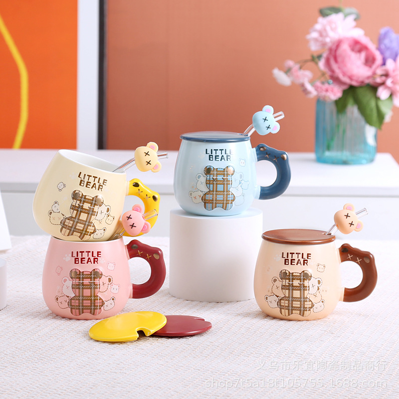 Creative Mug Violent Bear Cute Cartoon Net Red Water Cup Coffee Cup With Hand Gift Milk Cup With Straw Gift details Picture
