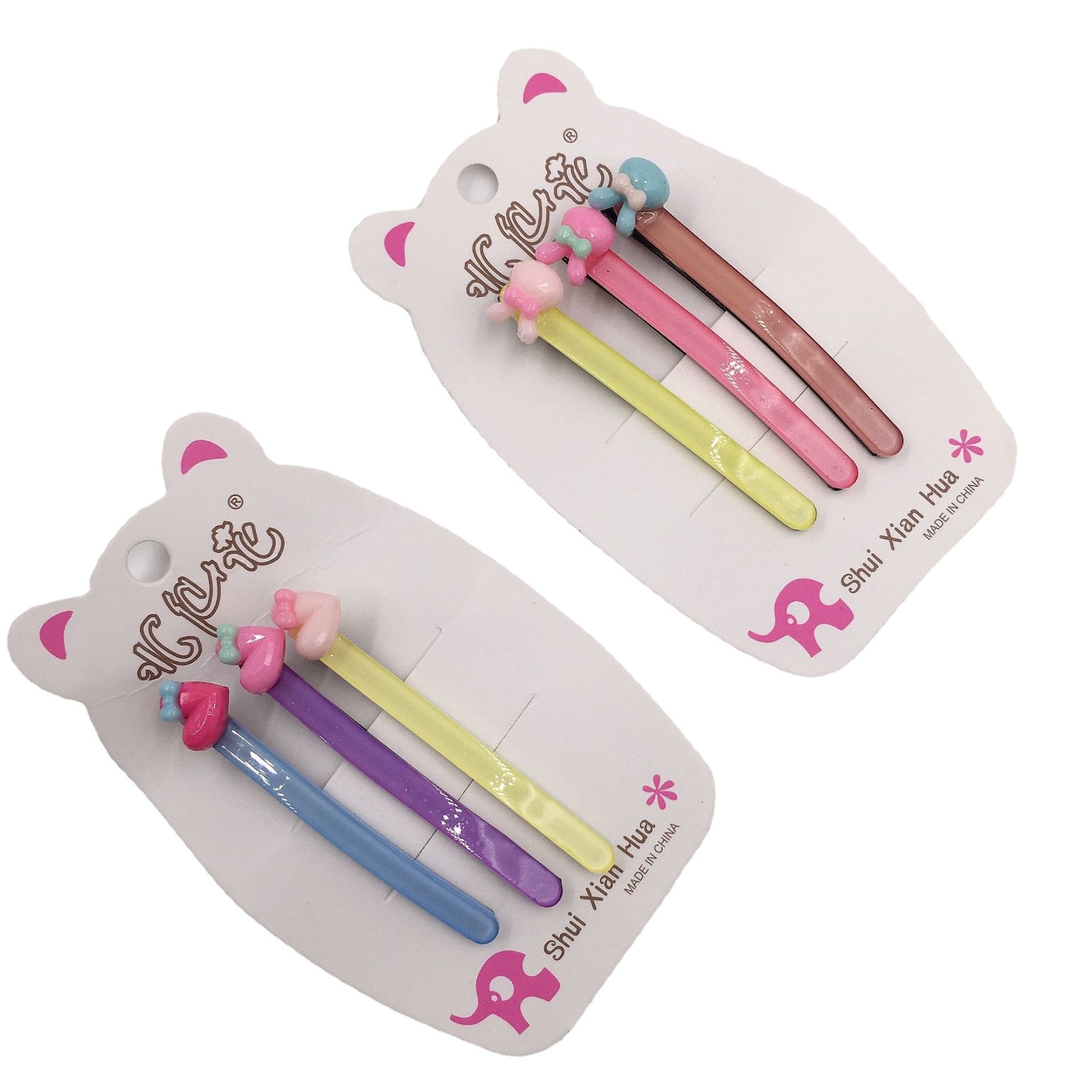 Three cute and trendy hair clips for children, including a one-line clip, a bangs clip, and a side clip Item Picture