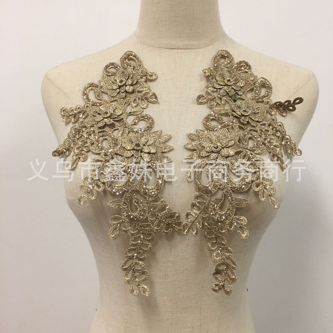 金线花边辅料 玫瑰金撒金粉花个工厂做货 DIY外贸领花胸花个花