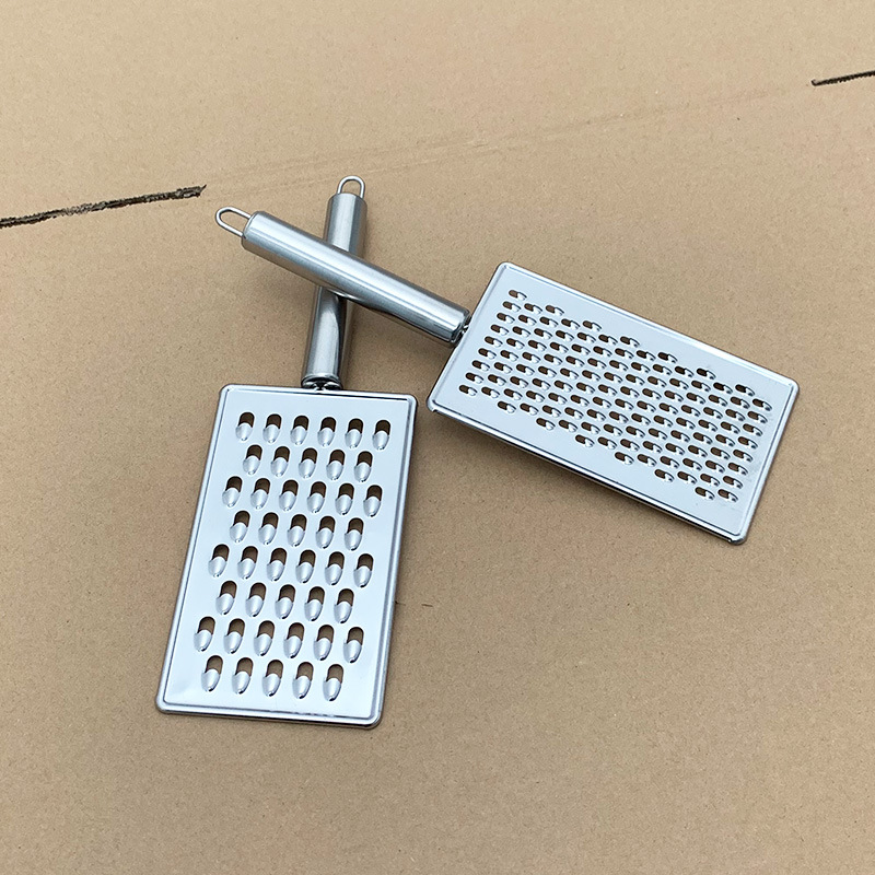 Stainless steel generous radish planer small hole big hole dual purpose planer round pipe steel handle multi-function fruit and vegetable grater Specification drawing