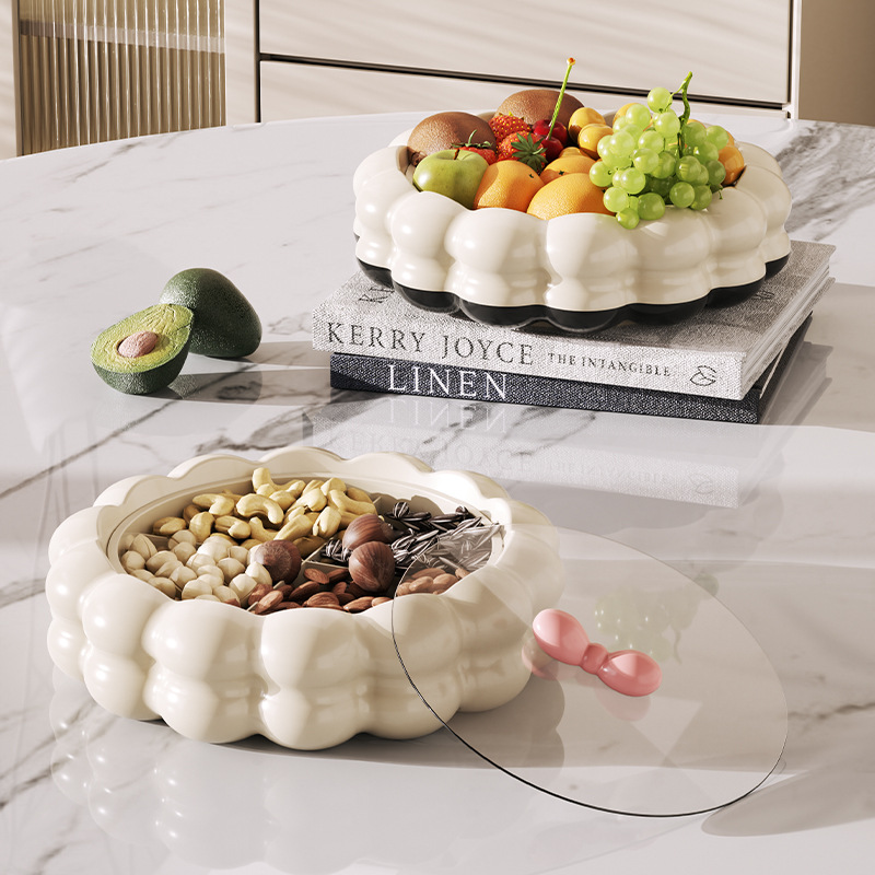 Cute and fresh cream dried fruit plate, home storage compartments with LIDS, Spring Festival candy and snack plate, plastic fruit plate Specification drawing