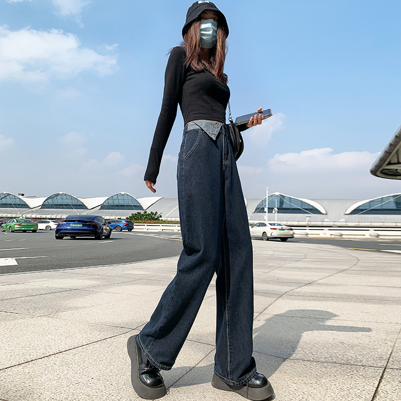 High-waisted jeans for women, straight-leg loose new style, slimming and versatile, wide-leg floor-length pants with a drape, trendy for hot girls Item Picture