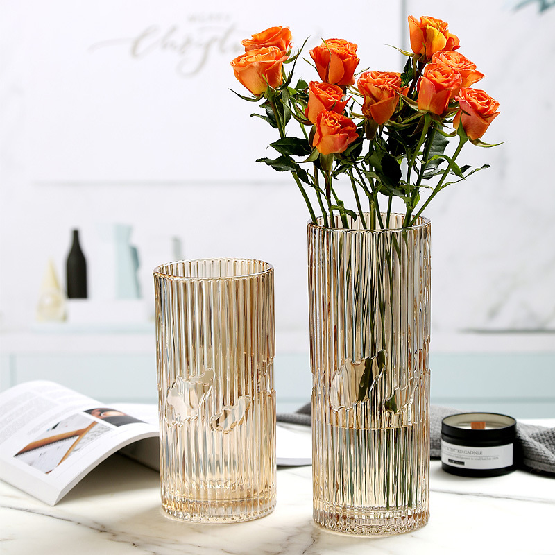 竖条镂空玻璃花瓶透明幻彩鲜花水养花器家居客厅花店装饰摆件详情图3