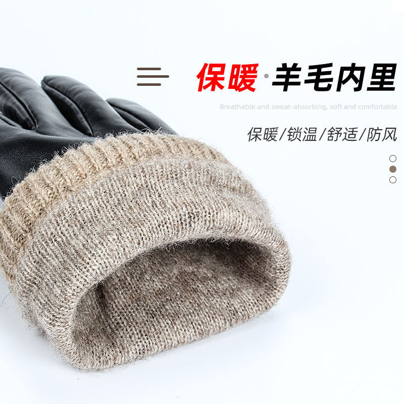 In-stock sheepskin gloves for cold protection, fleece touch screen, outdoor winter festival gifts, genuine leather men's warm gloves Application Scenario