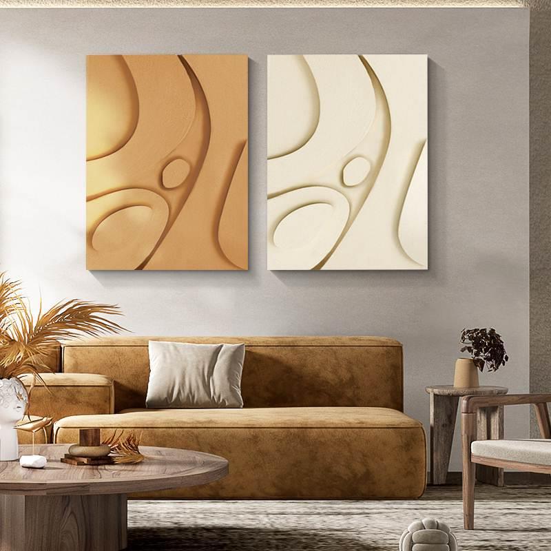 The designer's wabi-sabi style living room decorative painting, abstract hand-painted oil painting, three-dimensional wood carving wall installation art for the entrance hall and dining room Specification image