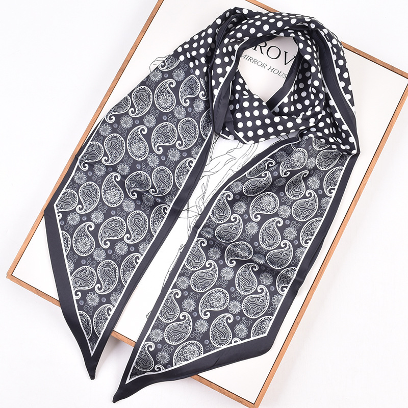 New Fashion Simple Polka Dot Cashew Pattern Printed Silk Scarf Small Scarf Double Long Diagonal Large Ribbon Silk Scarf Application Scenario