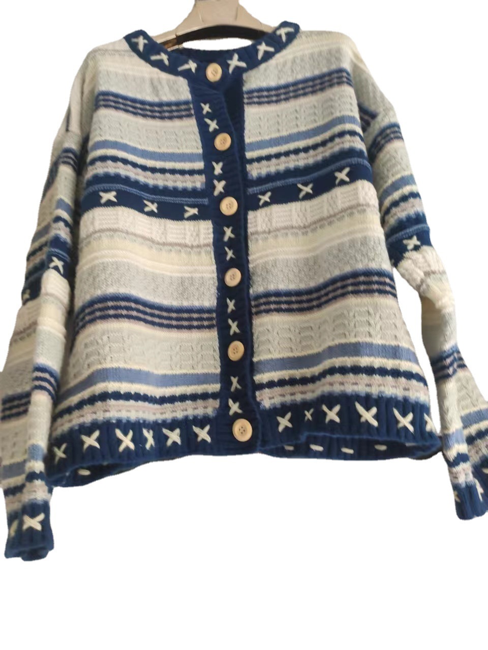 Ocean star heavy industrial ambiente sentido suéter abrigo cardigan mujer diseño sentido nicho holgado cuello redondo jersey de un solo botón Item Picture