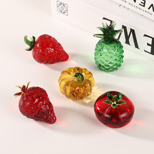 创意仿真水果摆件菠萝草莓柿子南瓜水晶工艺可爱简约家居桌面摆件