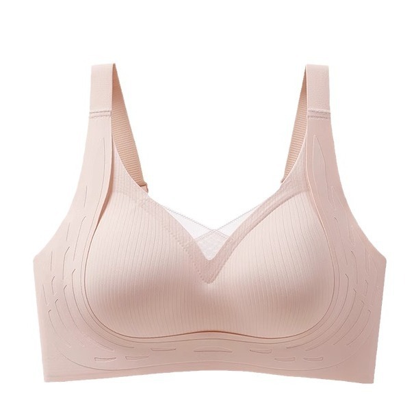 Women's wide-shoulder sports gathering one-piece latex-fixed cup bra with anti-sagging and non-reinforced undergarments Item Picture