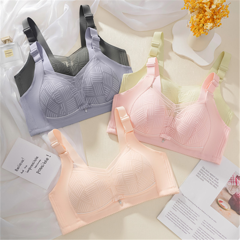 Cross-border trade bras without steel rings, thin cups, large breasts, small appearance, gathering top support, side retraction, breathable inner lining, adjustable type underwear