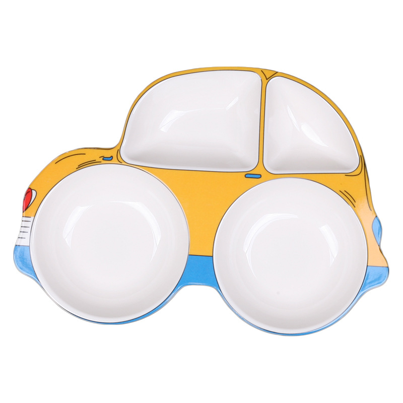 Imitation Porcelain Melamine Children's Cartoon Car Plate Kindergarten Baby Plate Anti-Fall Plate Creative Four Grid Plate Application Scenario
