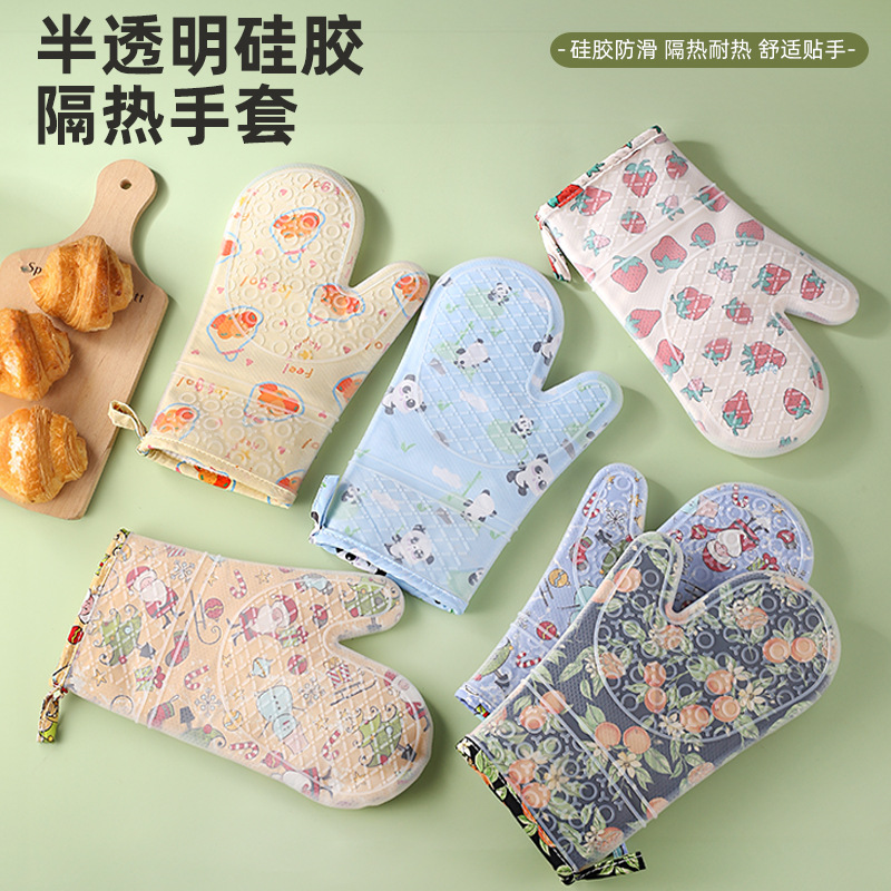 Factory direct plus cotton silicone heat insulation gloves Kitchen supplies baking tools Microwave oven mitts details Picture