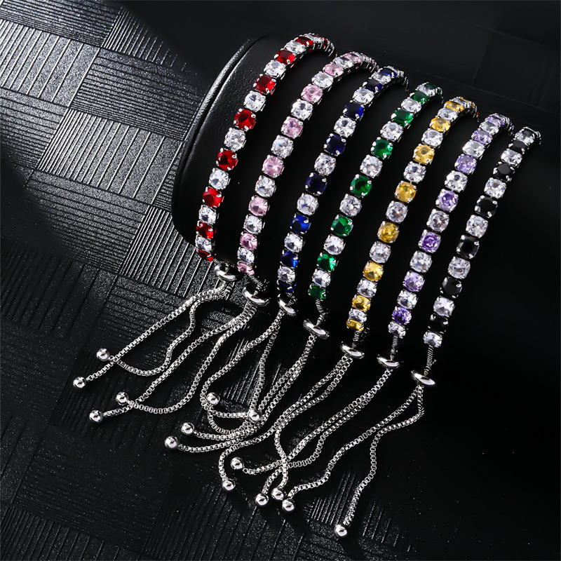 The popular cross-border colored zircon bracelet from Europe and America, the women's color full diamond and platinum plated tennis chain, and the best-selling jewelry on Amazon details Picture