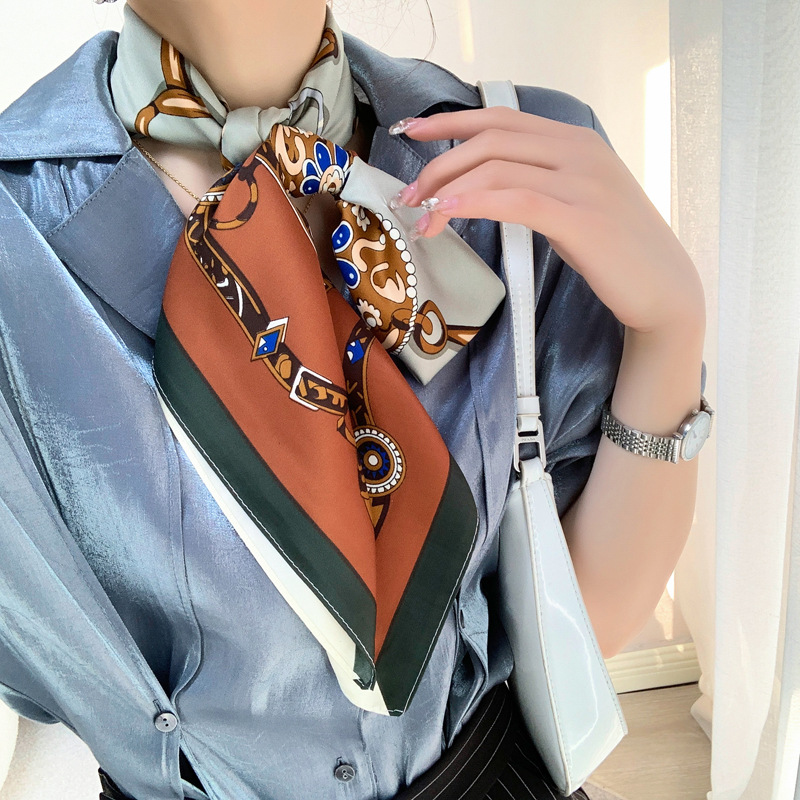 22 New 90 Imitation Silk Square Scarf Europe And The United States Fashion Brand All Temperament Silk Scarf Scarf Shawl Scarf Wholesale Application Scenario