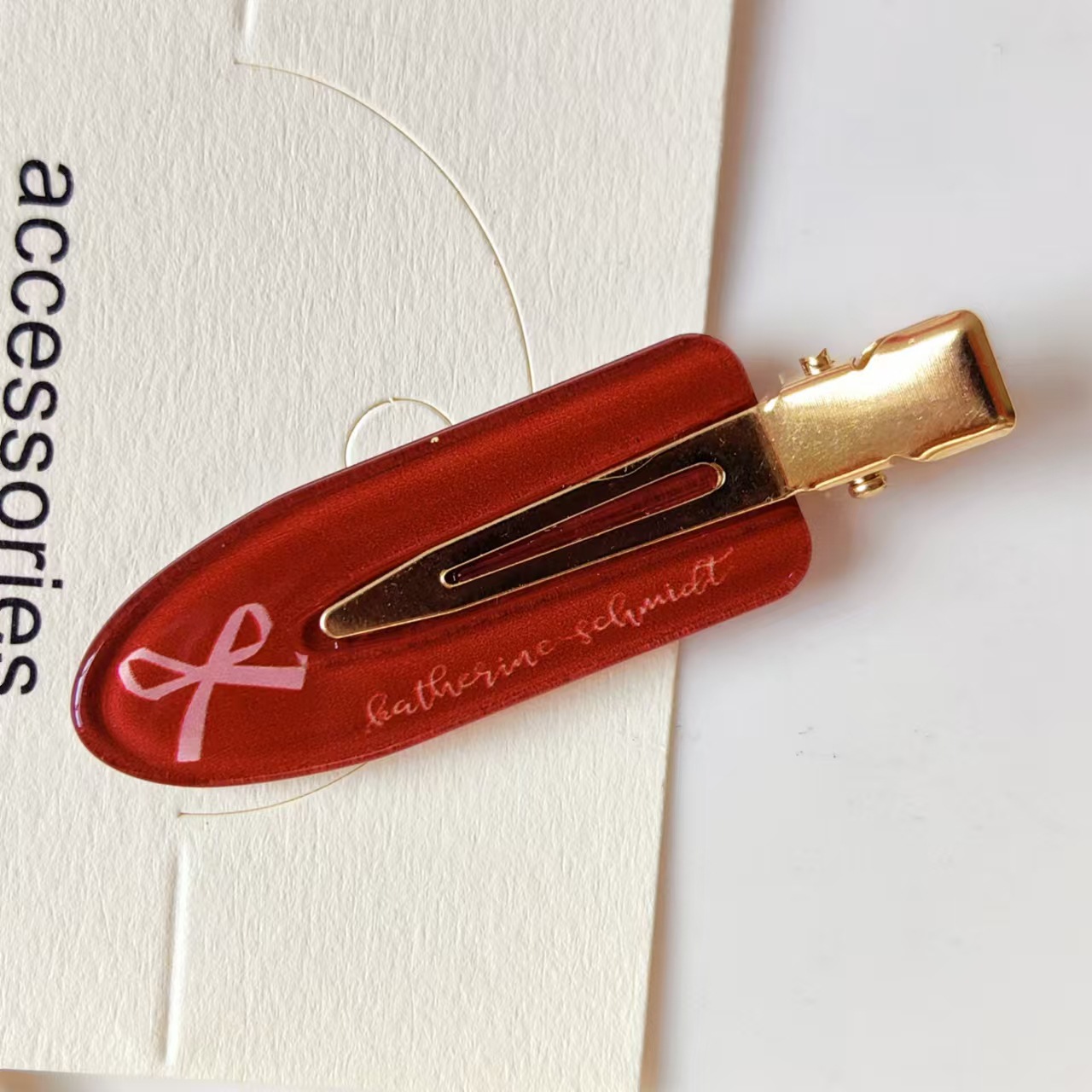 酒红蝴蝶结格纹醋酸无痕夹化妆夹圣诞新年气质刘海夹碎发夹头饰女详情9