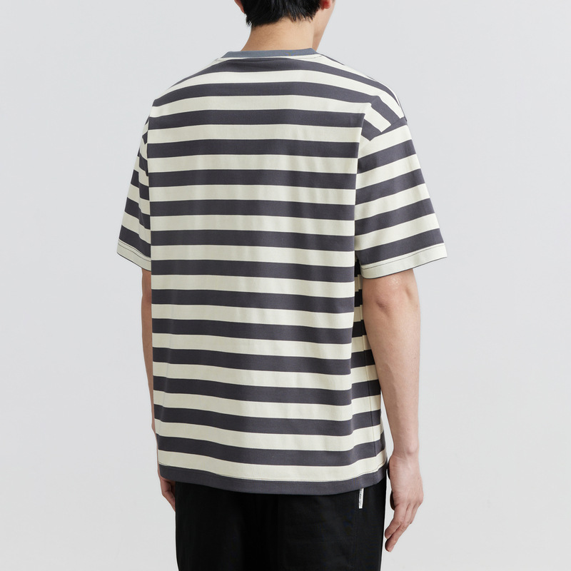WOOG2005 Round-neck striped fashion short-sleeved T-shirt for men 2024 Summer New casual color-blocking half-sleeved T-shirt Specification image