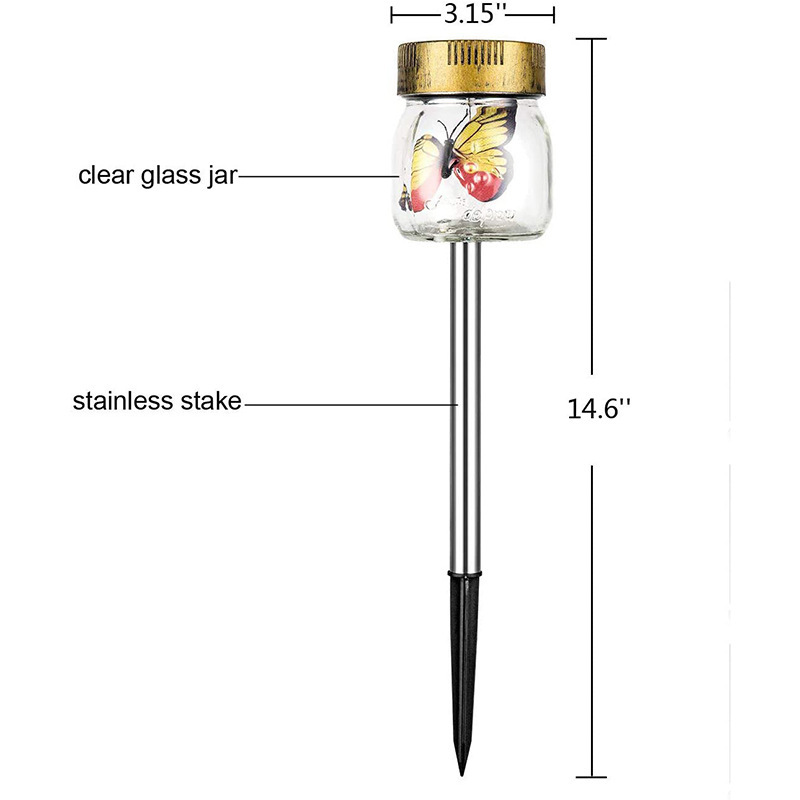 Luz solar sensor jarra de cristal mariposa jarra solar lámpara de tierra Specification image
