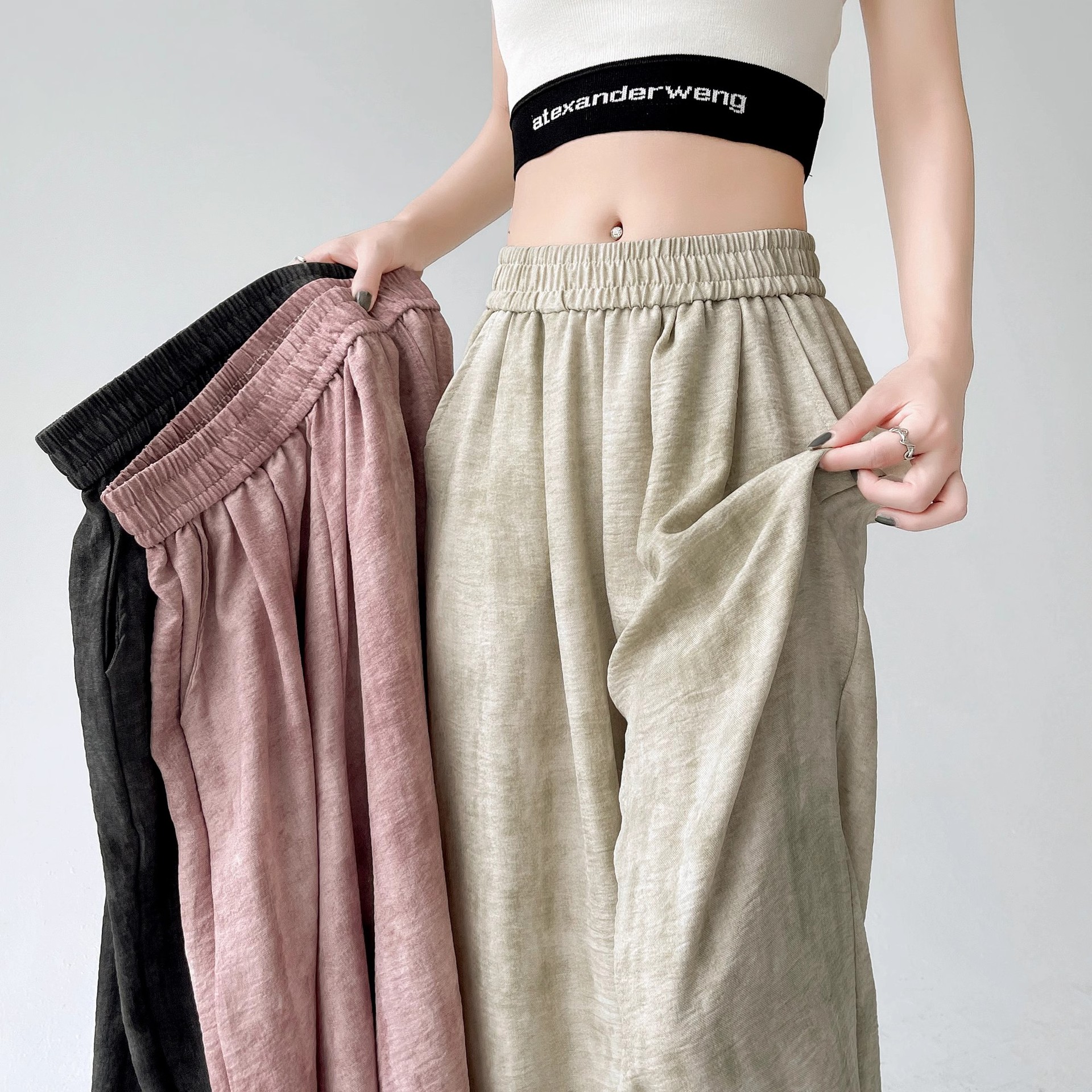 Tie-dyed ice silk cotton linen Chinese-style thin wide-leg pants for women, sun protection, summer drape, loose straight-leg high-waisted Chinese-style Yamamoto pants