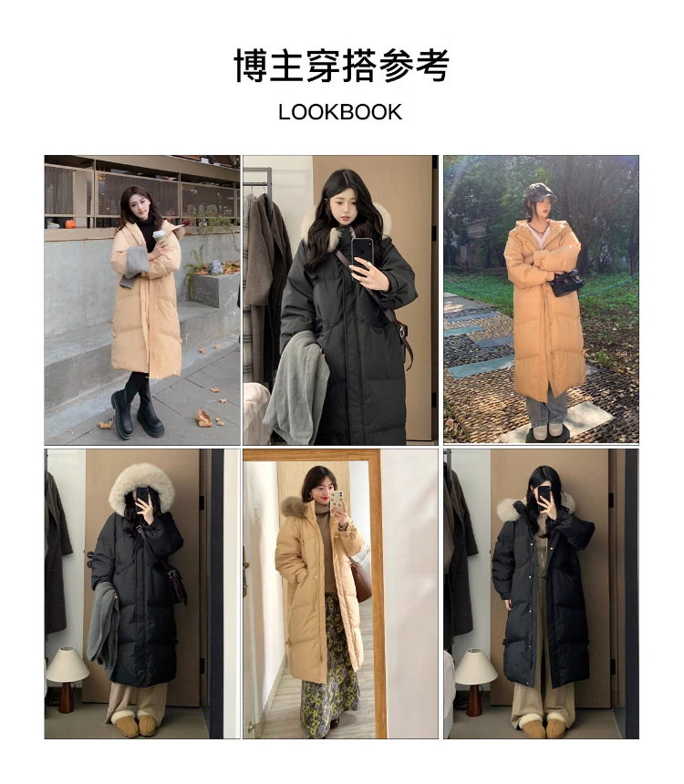 Down jacket for women, 2025 New style, 90 white duck down, large fur collar, hooded, stylish, thickened mid-length, knee-length winter coat pic 6