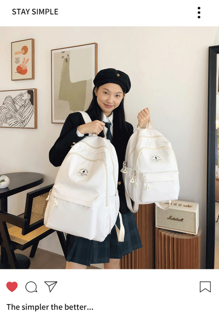 简约书包百搭女日系ins学生包初中高中双肩包大容量校园甜美背包详情2