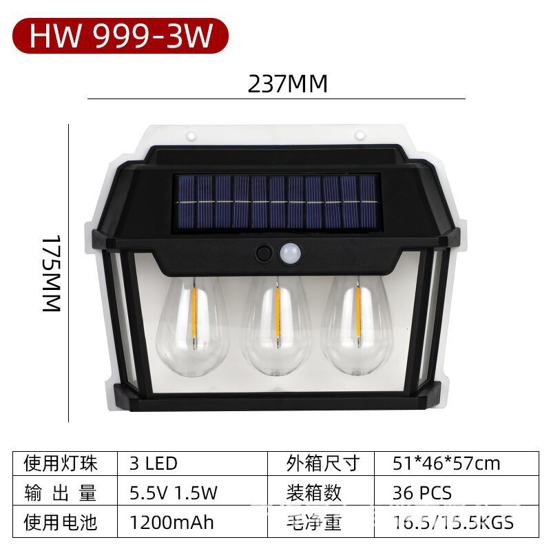 2023 New Solar Sensor Lamp Tungsten Filament Warm Light Wall Lamp For Courtyard, Villa, Garden And Waterproof Small House Lighting Application Scenario