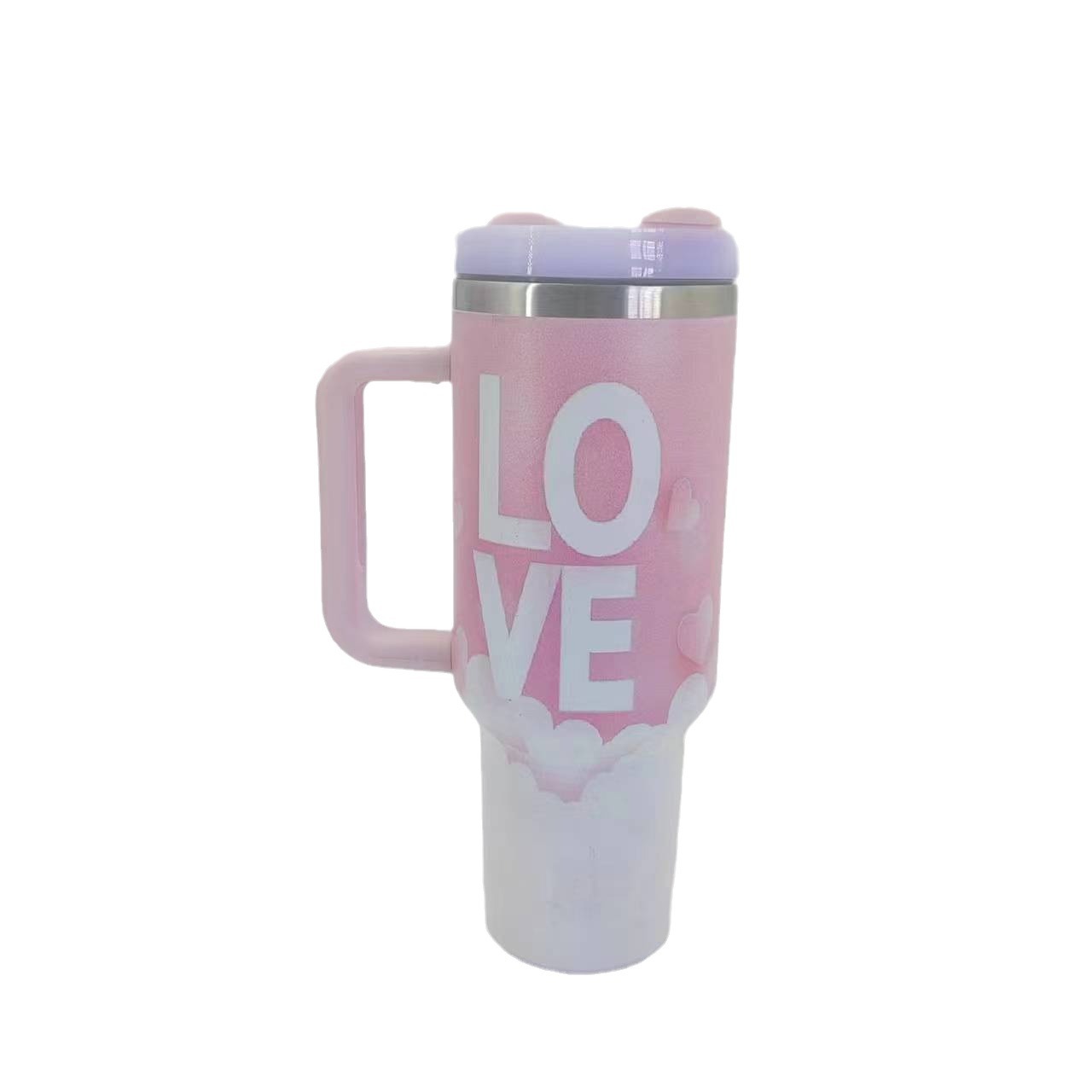 Cross-border colorful insulated cup, Valentine's Day Ice King Cup, handle cup, give your girlfriend handle cup, insulated cup, large capacity in stock Item Picture