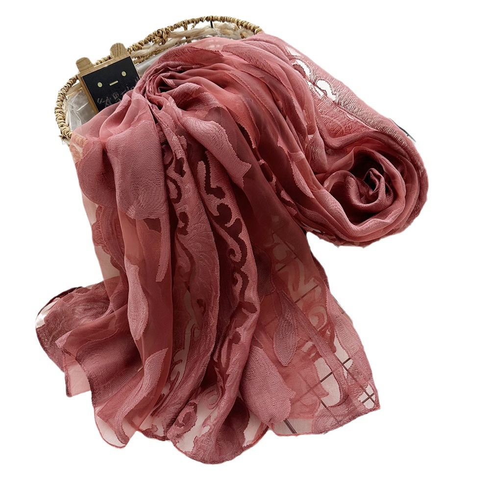 Organza Foreign Trade Scarf Women Spring And Summer New Imitation Silk Dirty Dye Cut Flowers Thin Amazon Scarf Sun Protection Cape Item Picture