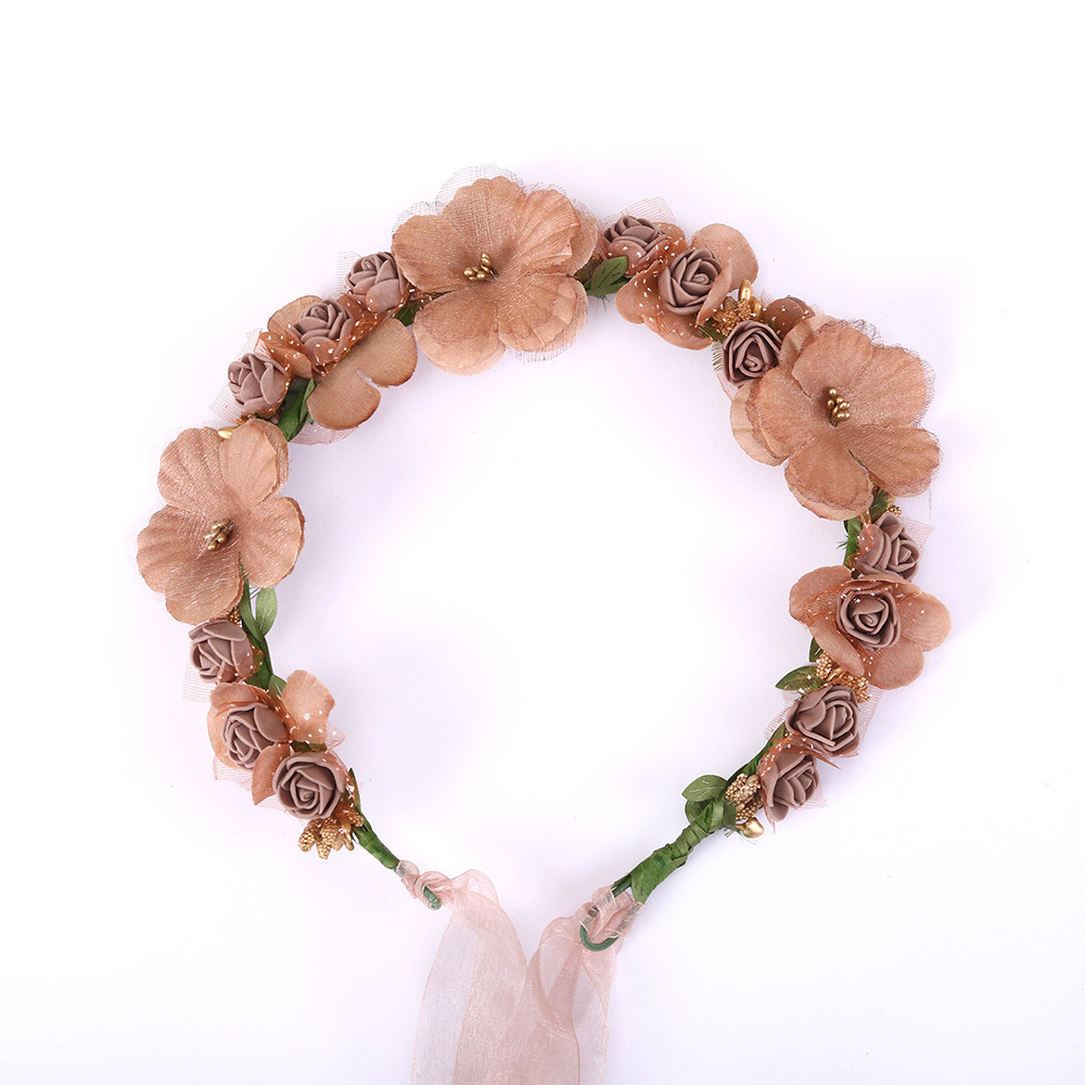 Korean Mori Bridal Wreath Headdress Bridesmaids Simulation Rose Flower Headband Hair Accessories Seaside Beach Accessories Headflowers Item Picture