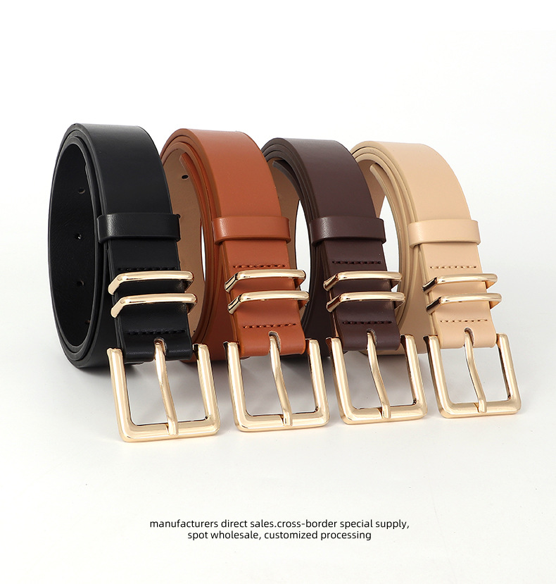 亚马逊跨境简约女士腰带装饰牛仔裤裙子高级感金色针扣双圈皮带女详情13