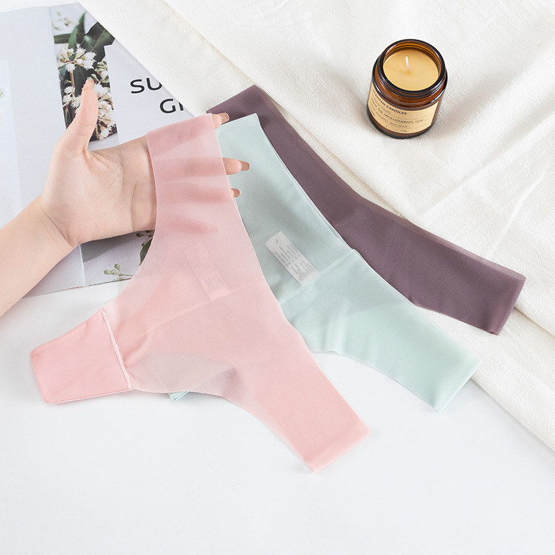 New Sexy Breathable Seamless Ice Silk Low Waist Ladies Briefs One-Piece Thong Underwear Female Cross-Border Factory details Picture