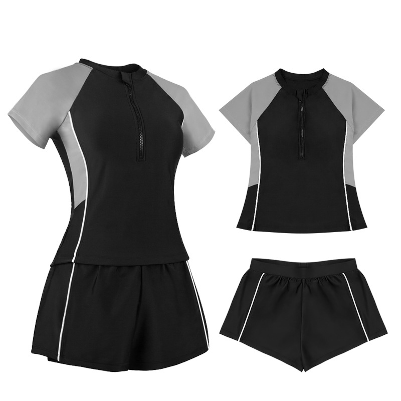 South Korea Ins Style One-Piece Swimsuit Women Short Sleeve Skirt Zipper Slimming Hot Spring Swimsuit 2024 New Item Picture