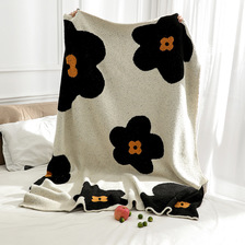 INS韩国风设计师太阳花优质半边绒针织毯子沙发办公室午睡毯秋冬
