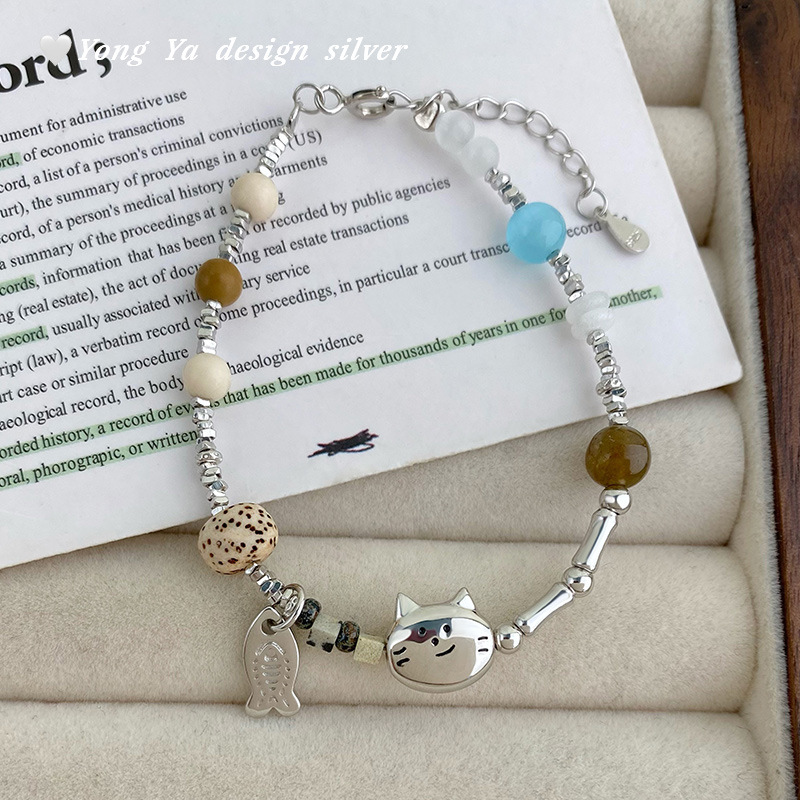 S925 pure silver cute Little fish broken silver bracelet, sweet and feminine design, fresh and artistic design, hair accessory details Picture