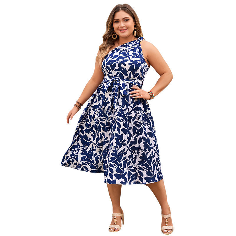 Cross-border foreign trade European and American women's clothing off-the-shoulder halter dress for spring and summer sleeveless sexy backless short skirt printed dress Item Picture