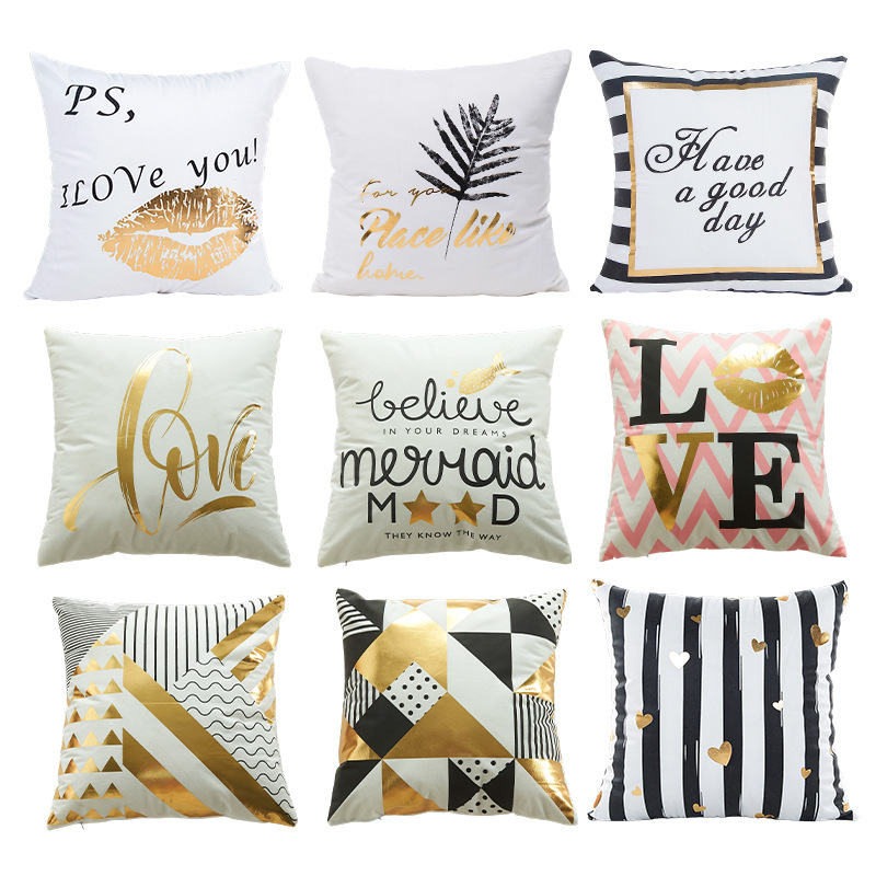 Factory supply, direct gold embossed pillowcase, comfortable and soft, modern and simple pillowcase for living room sofa decoration