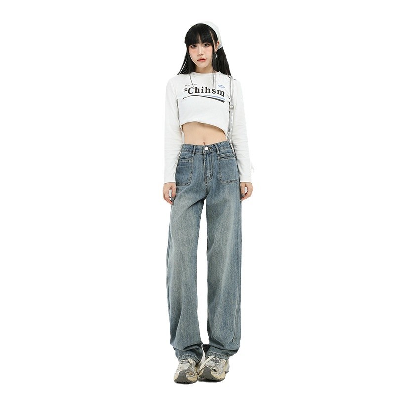 Fleece and thickened narrow wide-leg jeans for women, new 2024 autumn/winter style, high-waisted, slimming, floor-length straight-leg pants Item Picture