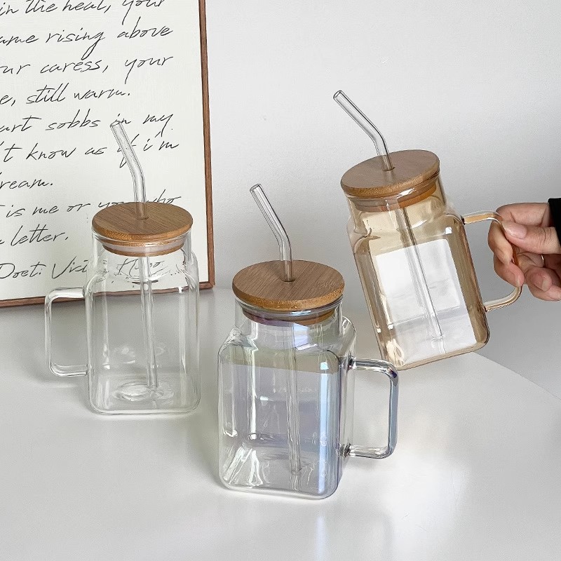 ins风大容量吸管玻璃杯高颜值家用简约水杯网红奶茶牛奶果汁杯详情9